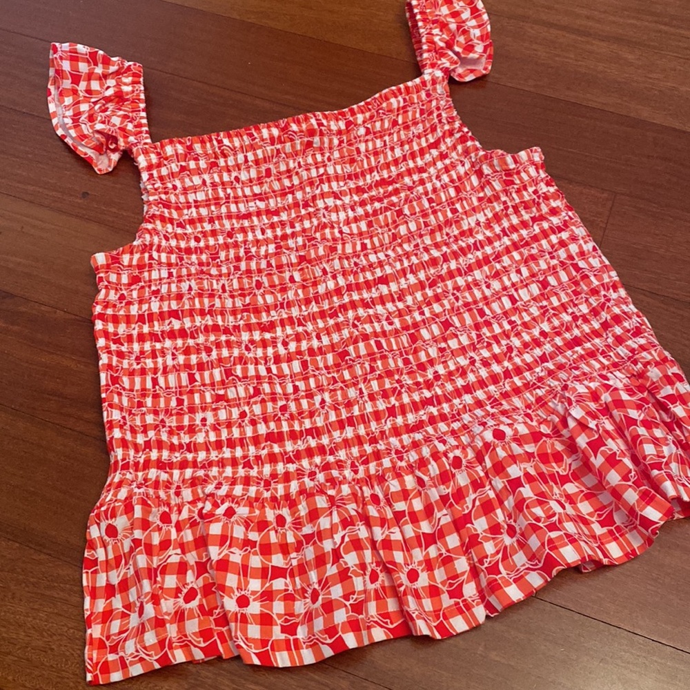Cato Girls NWT Red & White Smocked Top w Flutter Ruffle Cap Sleeves - Sz 14-16
